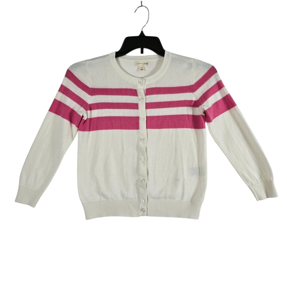 Maison Jules Cardigan Sweater Womens Small White Pink Cropped Button Front